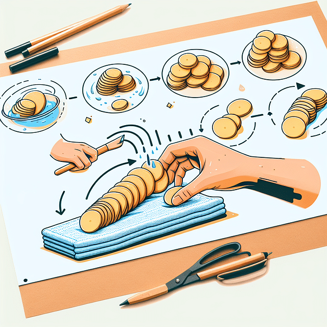 drying potato slices on a towel