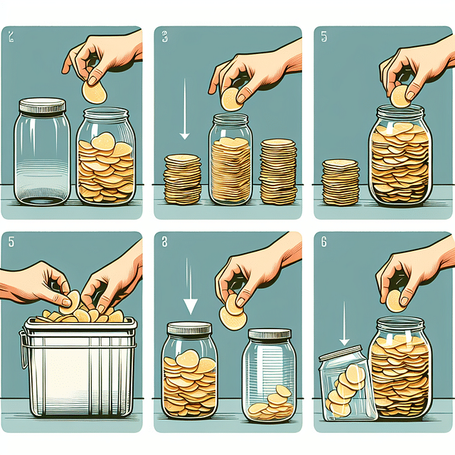 packing dry potato slices into canning jars
