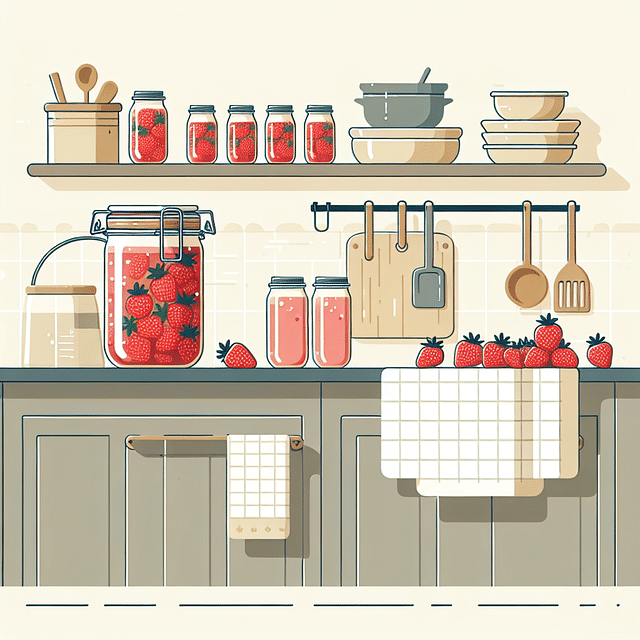 canned strawberry jars cooling on a kitchen towel