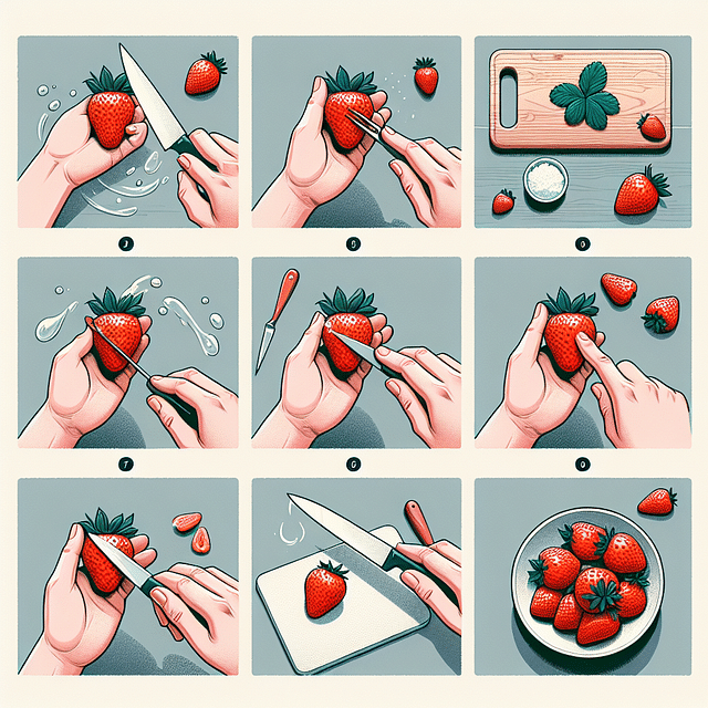 hulling strawberries with a paring knife