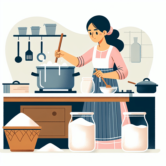 making sugar syrup in a pot for canning