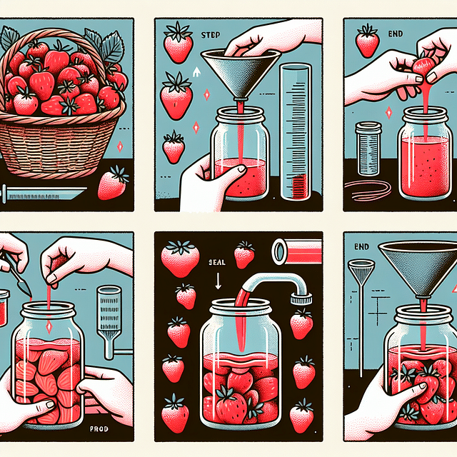 filling canning jars with strawberries