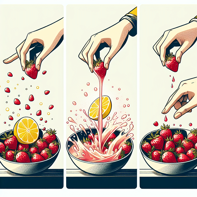 tossing strawberries in lemon juice