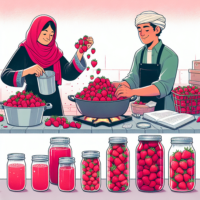 preparing fresh strawberries for canning