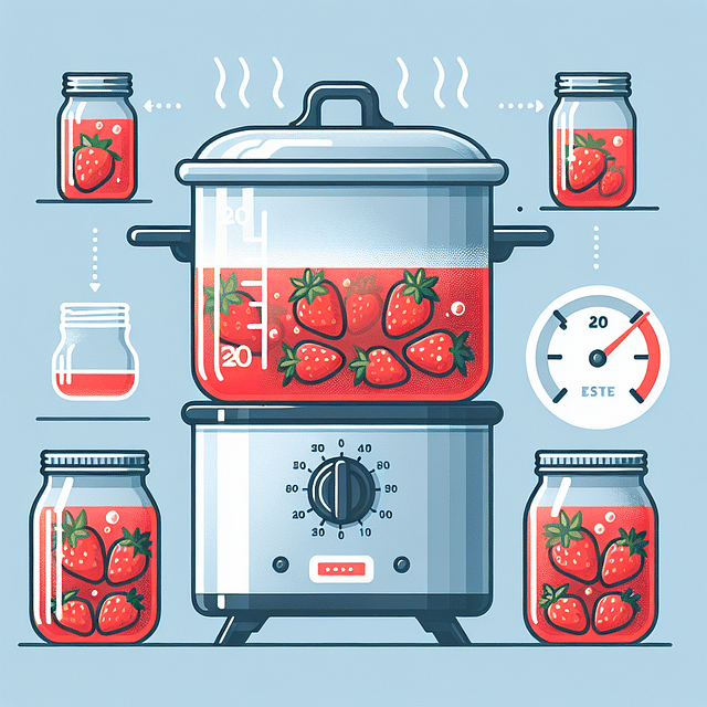 water bath canner with jars of strawberries