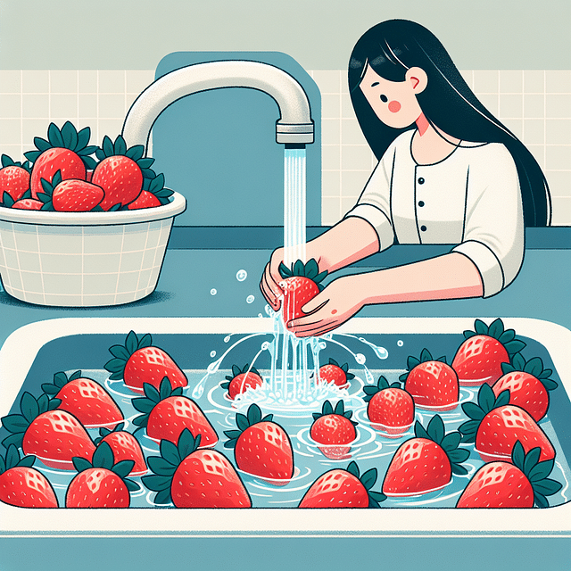 washing strawberries under running water