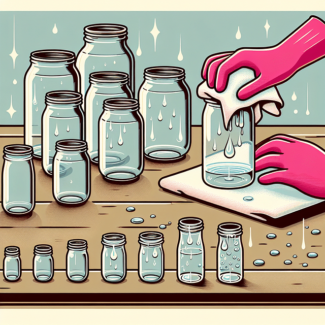 drying glass jars on a towel