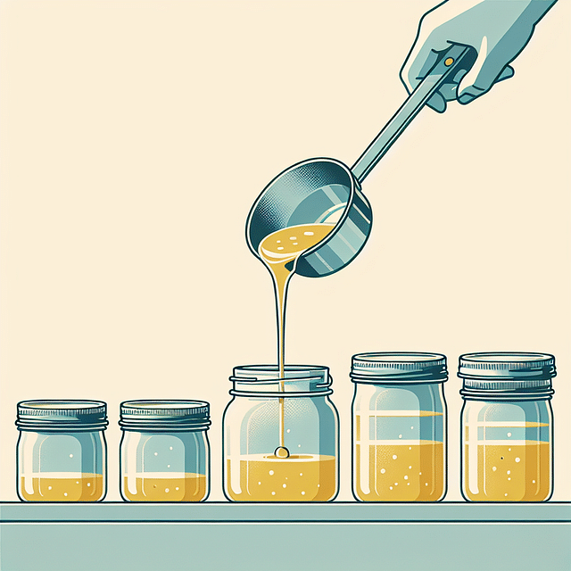 pouring melted butter into canning jars