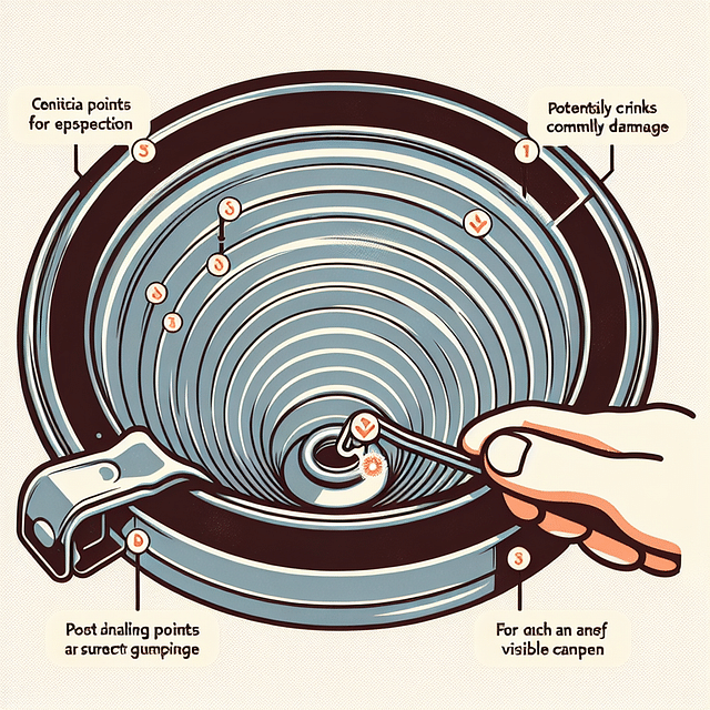 close-up of inspecting a canning funnel for damage