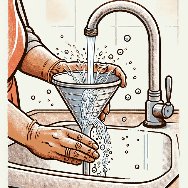 rinsing a canning funnel under warm running water