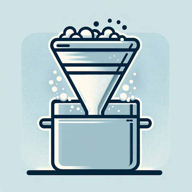 canning funnel being sanitized in boiling water