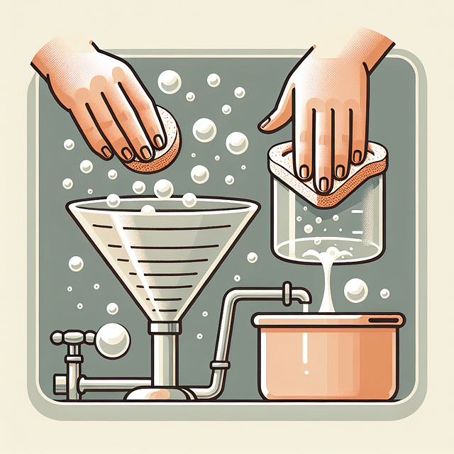 scrubbing a canning funnel with soapy sponge