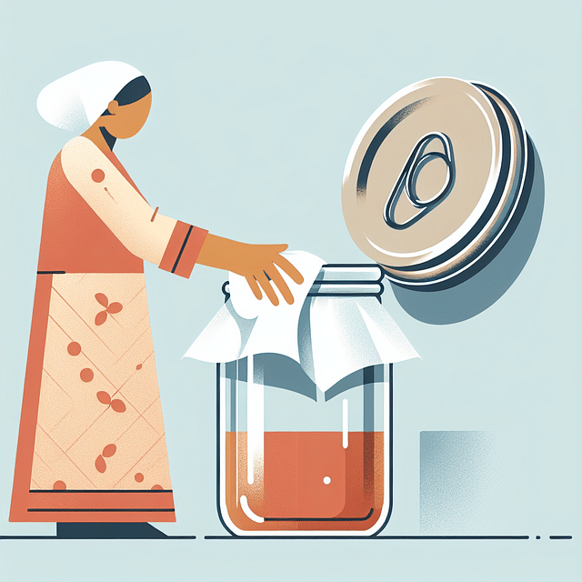 wiping the rim of a canning jar and placing a lid on it