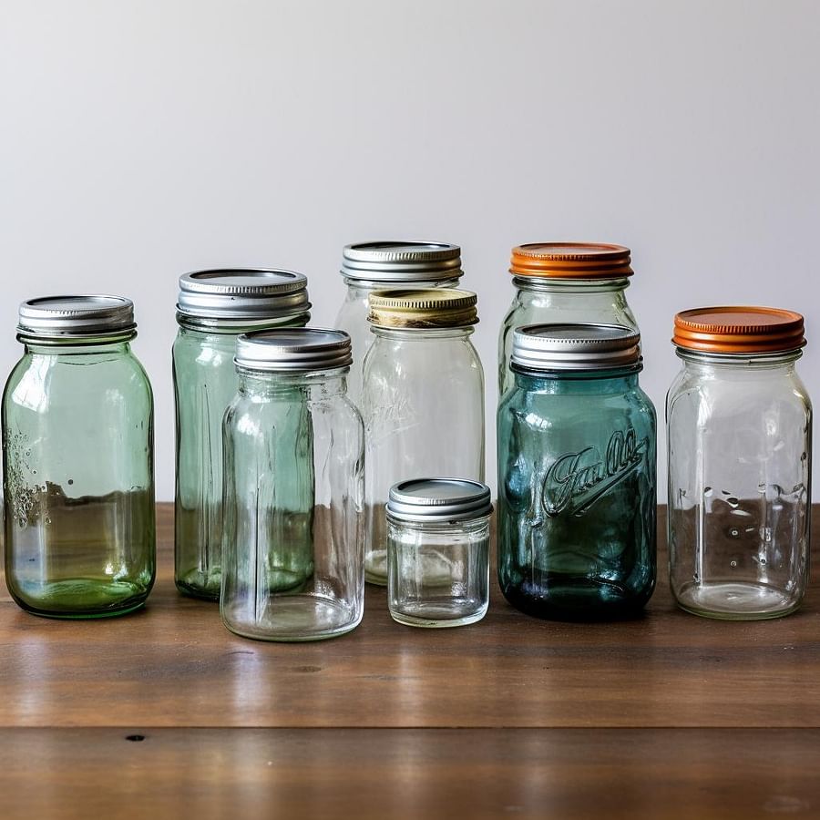 A selection of glass canning jars with lids