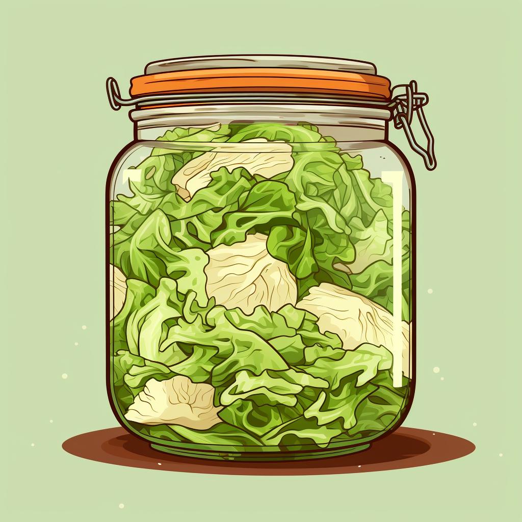 Shredded cabbage packed in a canning jar