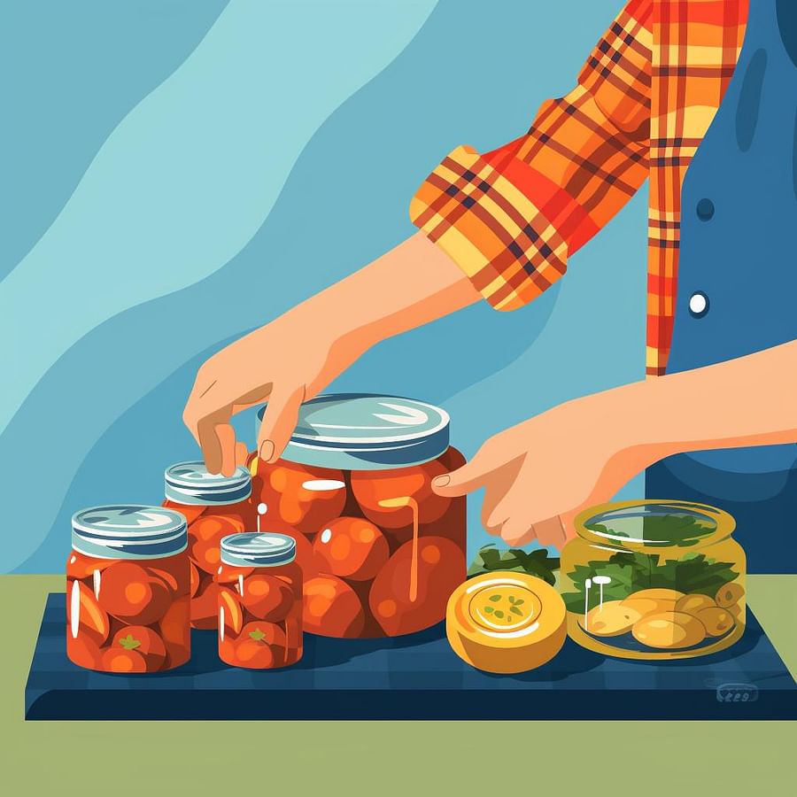 Hands preparing food for canning