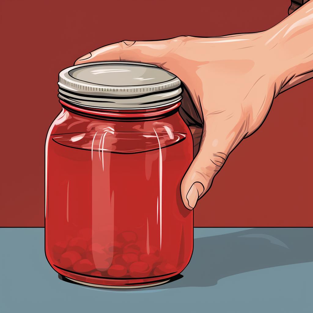 A lid being placed on a filled quart canning jar