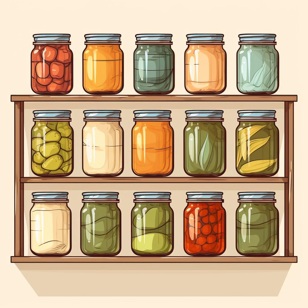 Arranged canning jars on a shelf