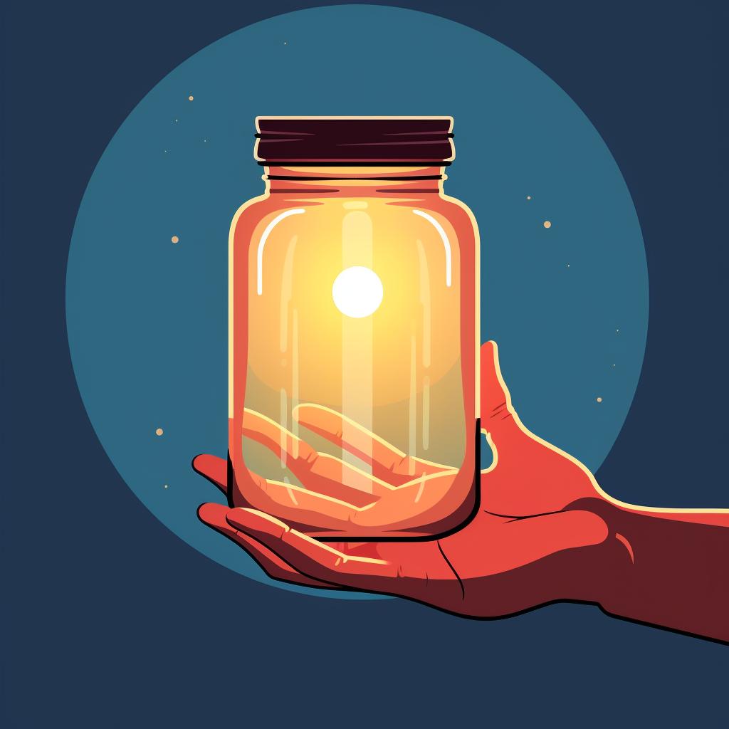 A person holding a canning jar up to the light.